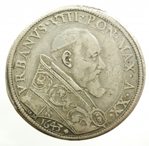 Zecche Italiane. Roma. Urbano VIII. 1623-1644. Piastra 1643 A. XX. AG. M. 31. Berm. 1710. CNI 436. P foto 1