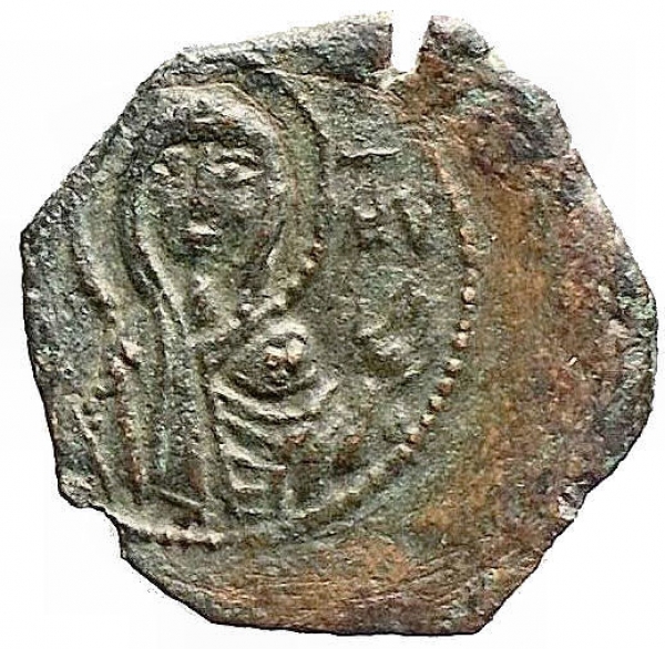 Zecche Italiane - Bari. Ruggero II. 1105-1154. Follaro, con la Madonna orante. AE. B. 308. qSPL . RR foto 1