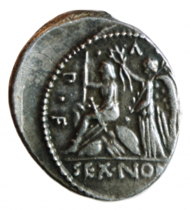 Repubblica Romana. Gens Nonia. M. Nonius Sufenas. 59 a.C. Denario. Ag. D\ Testa di Saturno verso des foto 1